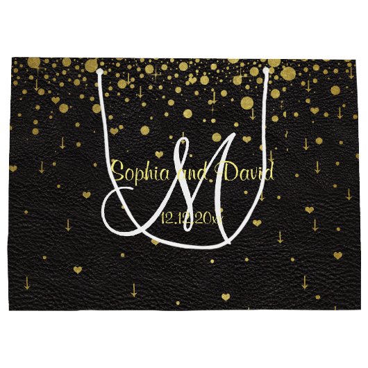 Hochzeitseinladungen | Gold Confetti Monogram Große Geschenktüte (Rückseite)