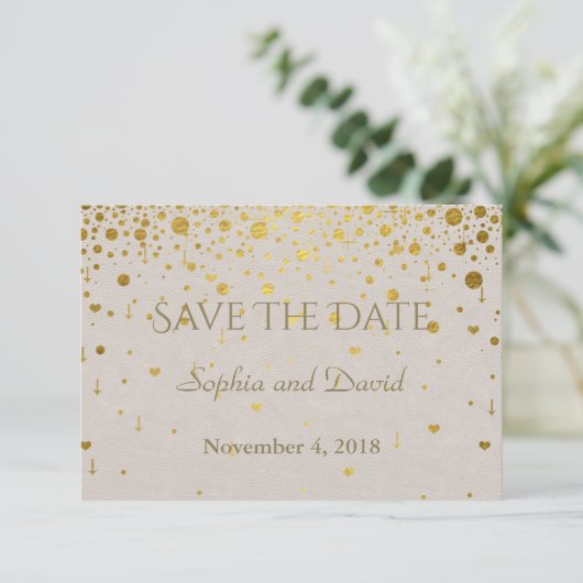 Hochzeitseinladungen | Gold Confetti SAVE THE DATE (Stehend Vorderseite)