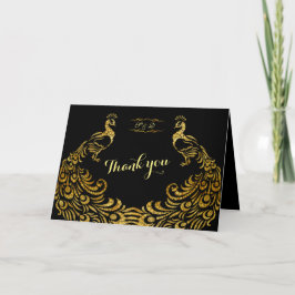 Hochzeitseinladungen | Gold Peacock Black DANKE