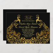 Hochzeitseinladungen | Gold Peacock Black Einladung (Vorne/Hinten)