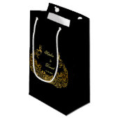 Hochzeitseinladungen | Gold Peacock Black Fevor Ba Kleine Geschenktüte (Vorderseite Schrägansicht)