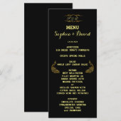 Hochzeitseinladungen | Gold Peacock Black Menu Menükarte (Vorne/Hinten)