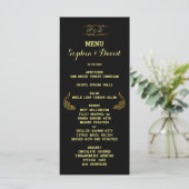 Hochzeitseinladungen | Gold Peacock Black Menu Menükarte (Stehend Vorderseite)