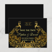 Hochzeitseinladungen | Gold Peacock SAVE THE DATE (Vorne/Hinten)