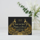 Hochzeitseinladungen | Gold Peacock SAVE THE DATE (Stehend Vorderseite)