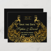 Hochzeitseinladungen | Gold Peacock SAVE THE DATE (Vorne/Hinten)