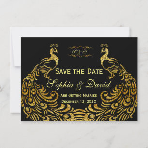 Hochzeitseinladungen   Gold Peacock SAVE THE DATE Einladung