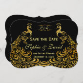 Hochzeitseinladungen | Gold Peacock SAVE THE DATE Einladung (Vorne/Hinten)