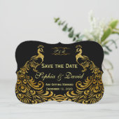 Hochzeitseinladungen | Gold Peacock SAVE THE DATE Einladung (Stehend Vorderseite)