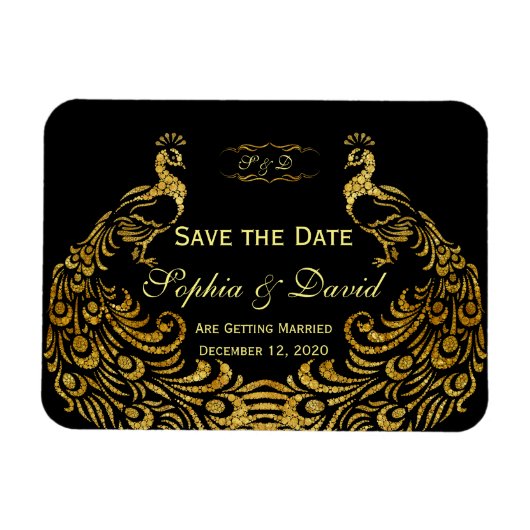 Hochzeitseinladungen | Gold Peacock SAVE THE DATE Magnet (Horizontal)