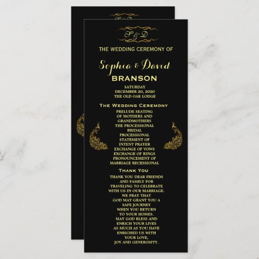 Hochzeitseinladungen | Goldpfauenprogramm Programm (Vorne/Hinten)