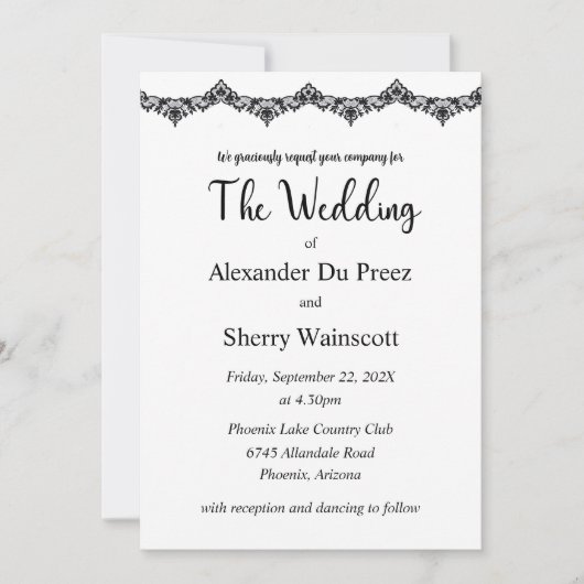 Hochzeitseinladungen in Schwarz-Weiß-Weiß Einladung (Vorderseite)