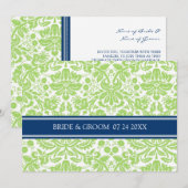 Hochzeitseinladungen Limones Blaues Damast-Muster Einladung (Vorne/Hinten)