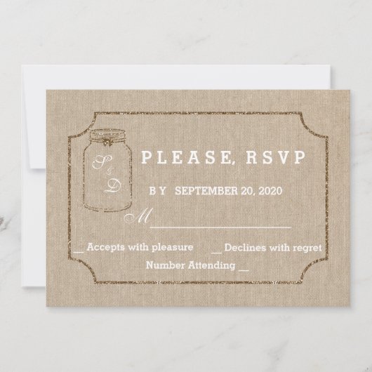 Hochzeitseinladungen | Mason Jar Linen Leinwand UA Einladung (Vorderseite)