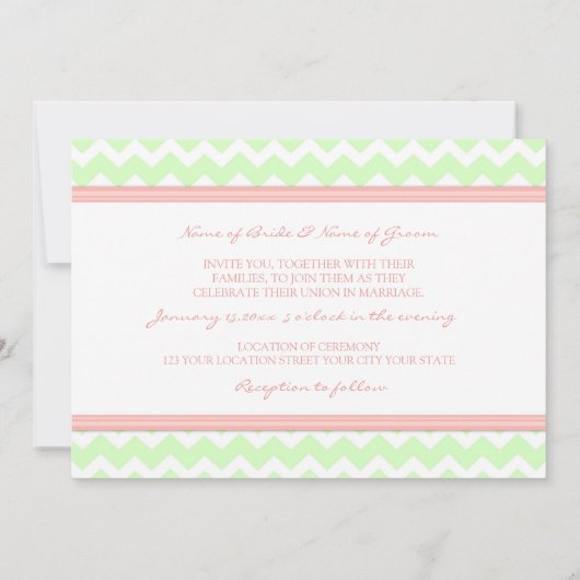 Hochzeitseinladungen Minze Coral Zickzack Einladung (Rückseite)