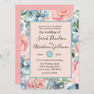 Hochzeitseinladungen - Rosa blauer Rose Einladung