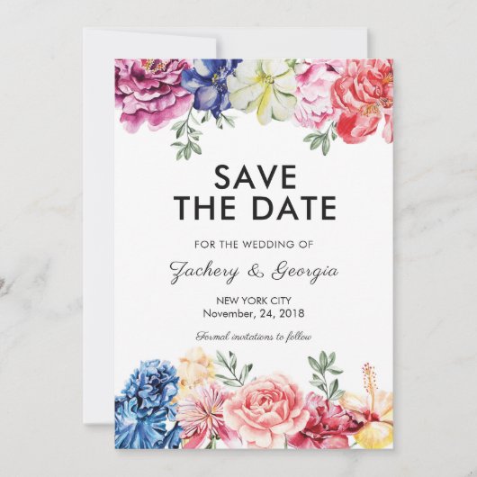Hochzeitseinladungen Save the Date mit Blumen (Vorderseite)