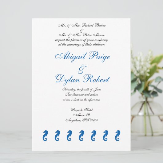 Hochzeitseinladungen "Sea Horse Serenity" Einladung (Stehend Vorderseite)