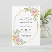 Hochzeitseinladungsblumendämmerungsrosa und -gold einladung (Stehend Vorderseite)