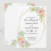 Hochzeitseinladungsblumendämmerungsrosa und -gold einladung (Vorne/Hinten)