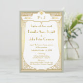 Hochzeitseinladungskarte, großes Gatsby, Goldgrau Einladung (Stehend Vorderseite)