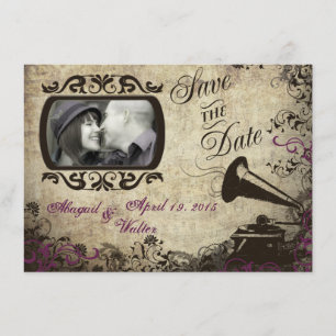 Hochzeitseinladungskarte mit Vintage Phonograph -  Save The Date