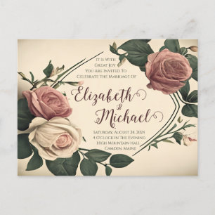 Hochzeitseinladungskarte mit Vintage-Rosen Postkarte