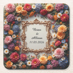 Hochzeitselegante Blumenrahmen Rechteckiger Pappuntersetzer