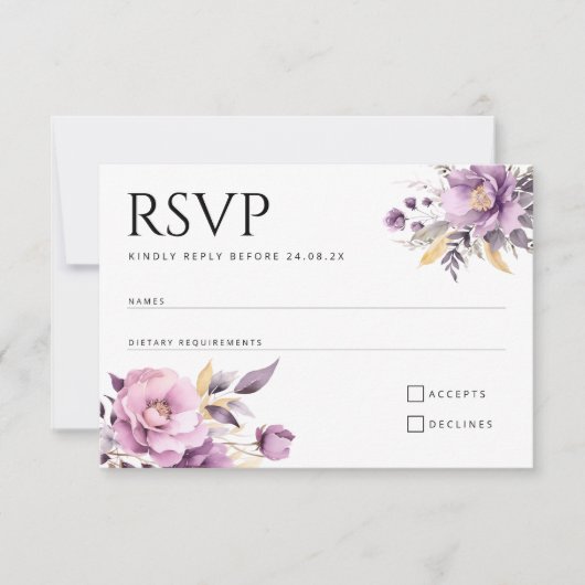 Hochzeitselegante lila Blume UAWG RSVP Karte (Vorderseite)