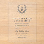 Hochzeitselegante Mongram des Blue Floral Wappen Acryleinladungen (Vorderseite)