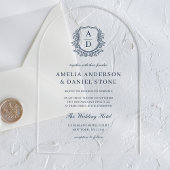 Hochzeitselegante Mongram des Blue Floral Wappen Acryleinladungen