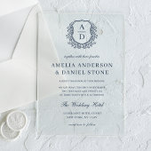 Hochzeitselegante Mongram des Blue Floral Wappen Acryleinladungen