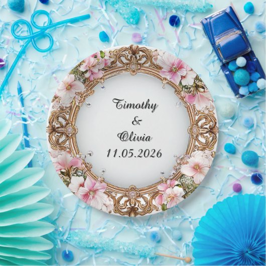 Hochzeitselegante Verzierte Blumenrahmen Pappteller (Party)