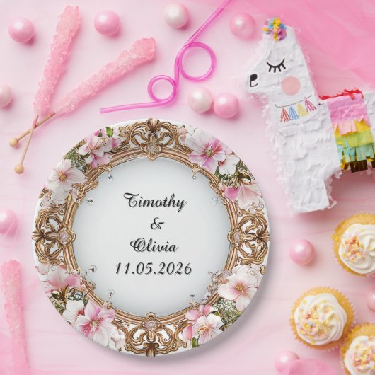 Hochzeitselegante Verzierte Blumenrahmen Pappteller (Party)