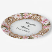 Hochzeitselegante Verzierte Blumenrahmen Pappteller (Schrägansicht)