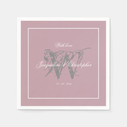 Hochzeitselegantes Monogram Chic Dusty Pink Paper Serviette (Vorderseite)