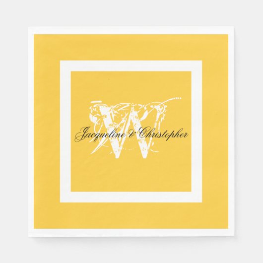 Hochzeitselegantes Monogramm-Script-Chic-Gelbes Pa Serviette (Vorderseite)