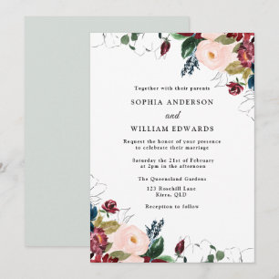 Hochzeitseleganz: Hochzeit der Burgund-Blush-Marin Einladung