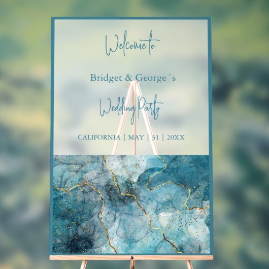 Hochzeitsempfang abstrakter aquamariner Marmor mat Acrylschild (Neutral)