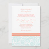 Hochzeitsempfang Aqua Coral Damask Muster Einladung (Rückseite)