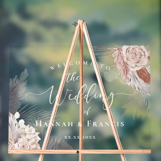 Hochzeitsempfang bei Boho Blume Acrylschild (Neutral)