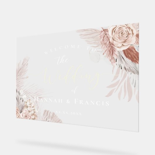 Hochzeitsempfang bei Boho Blume Acrylschild (Winkel)