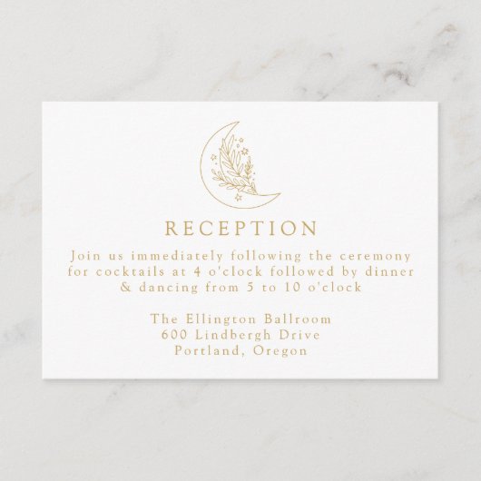 Hochzeitsempfang bei elegantem Moon and Stars Begleitkarte (Vorderseite)