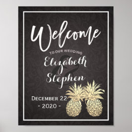 Hochzeitsempfang Black Gold Ananas Couple Poster