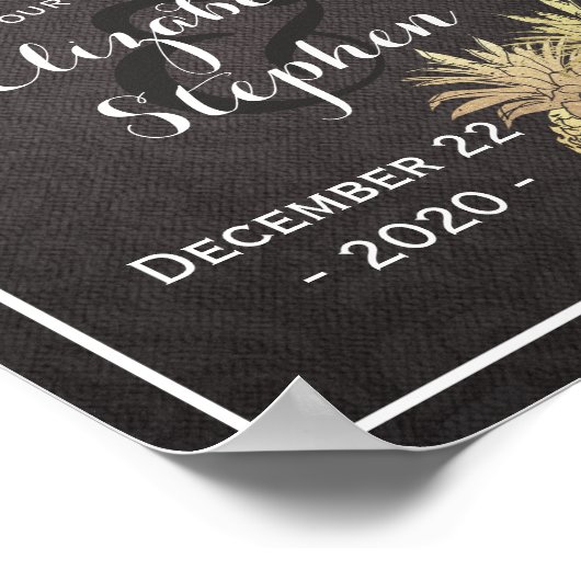 Hochzeitsempfang Black Gold Ananas Couple Poster (Ecke)