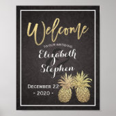 Hochzeitsempfang Black Gold Ananas Couple Poster (Vorne)
