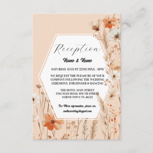 Hochzeitsempfang Blume Summer Boho Begleitkarte (Vorderseite)