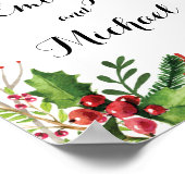 Hochzeitsempfang botanisches Rot-Grün Poster (Ecke)