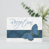 Hochzeitsempfang Butterfly Blau RSVP Karte (Stehend Vorderseite)