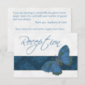 Hochzeitsempfang Butterfly Blau RSVP Karte (Vorne/Hinten)